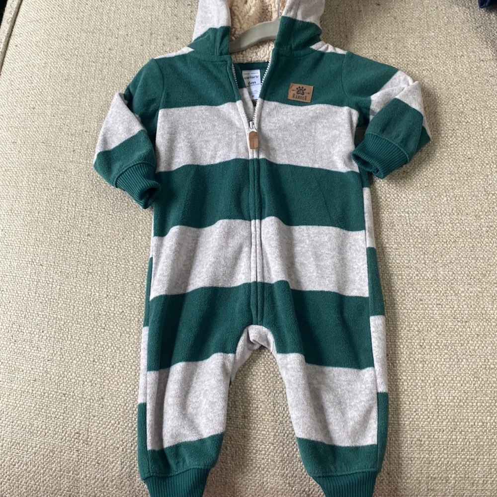 Carters Baby Boy Winter Hooded Zip Up Bodysuit Jumpsuit Bundle Lot 2 Pc.